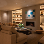 front lighting of shelving in living room
