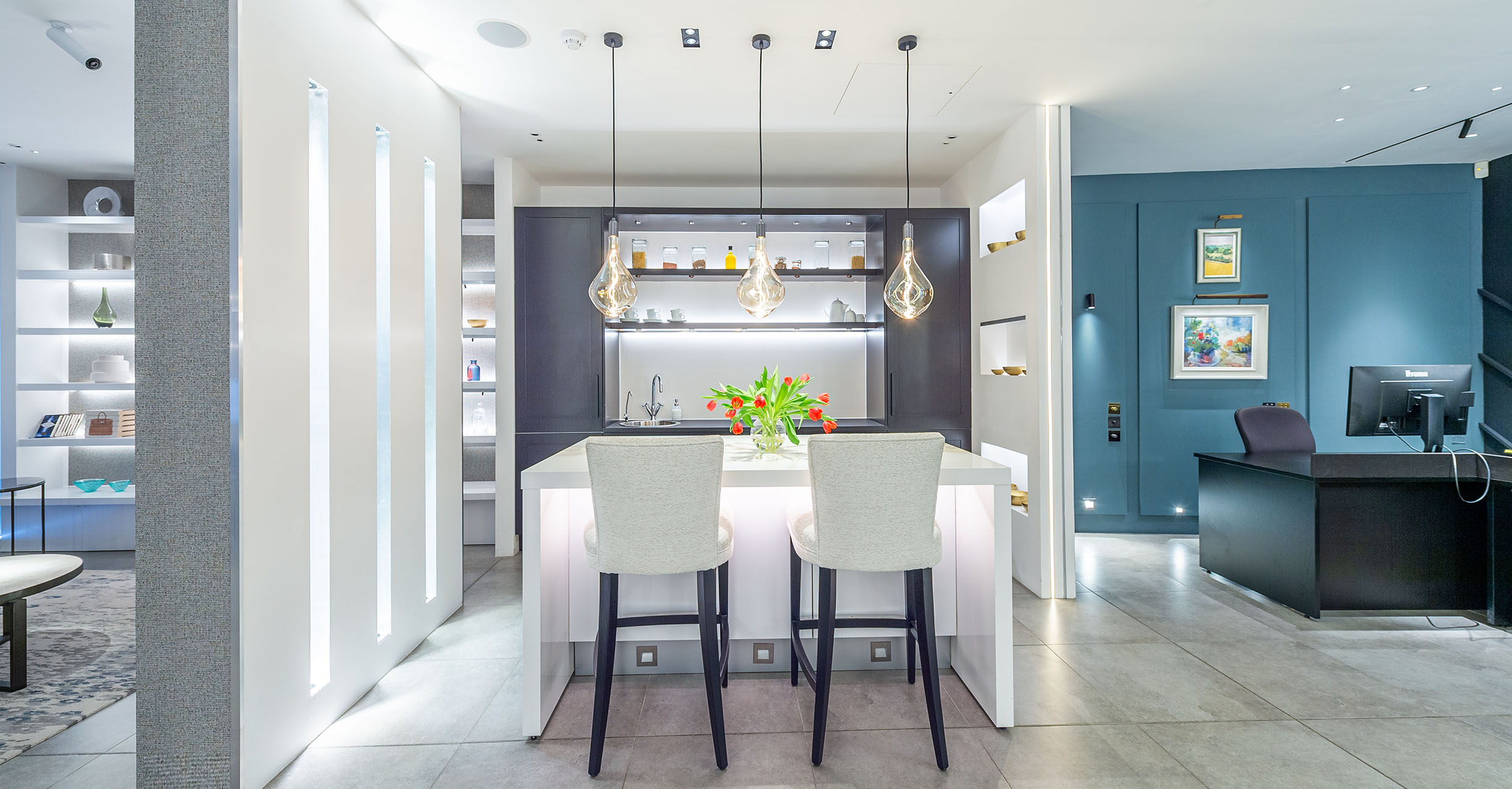 lighting demonstration in the john cullen showroom kitchen