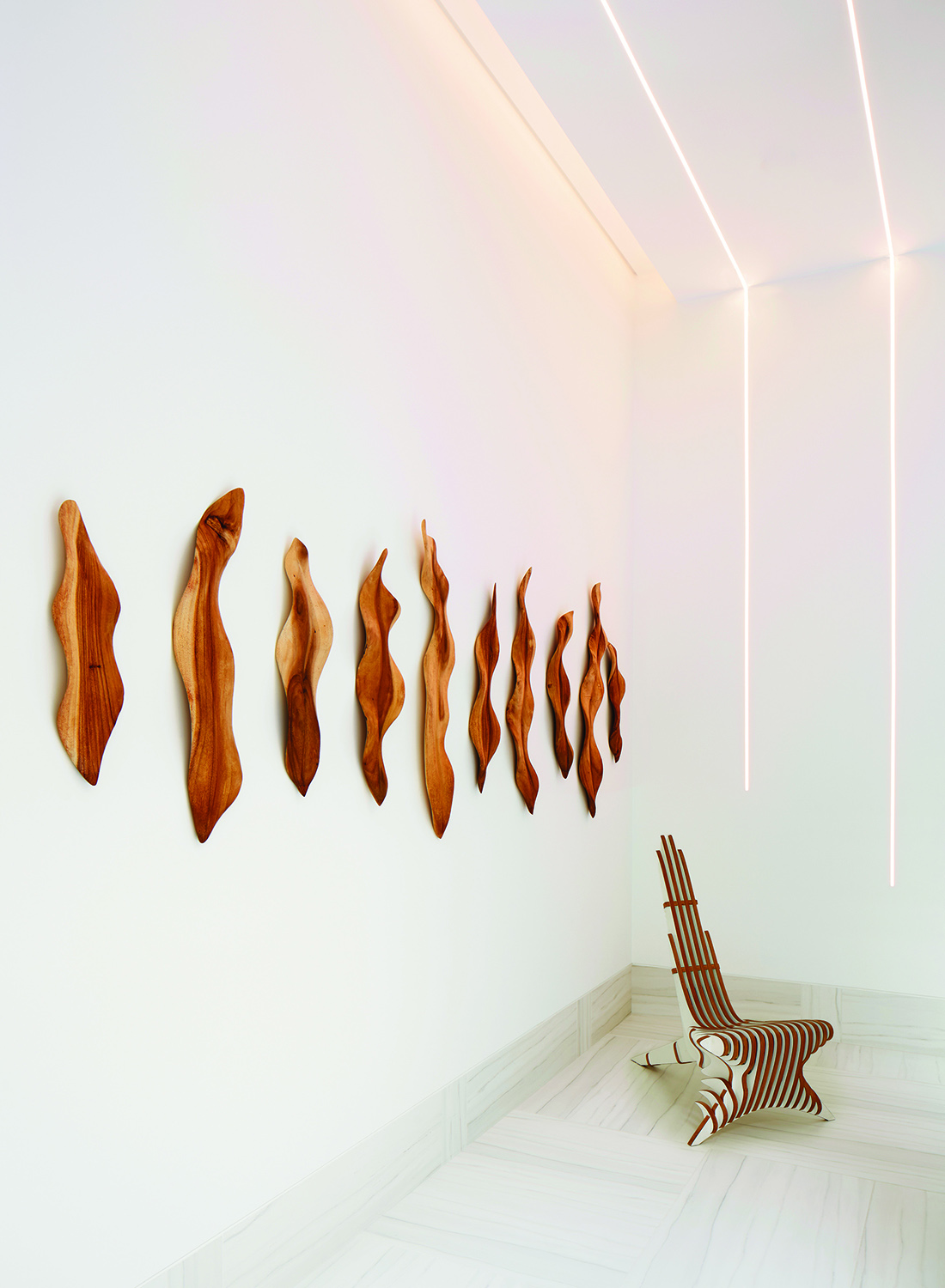 calm white interior lighting with strips of LED light
