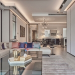 Contemporary Living room with uplit LED ceiling