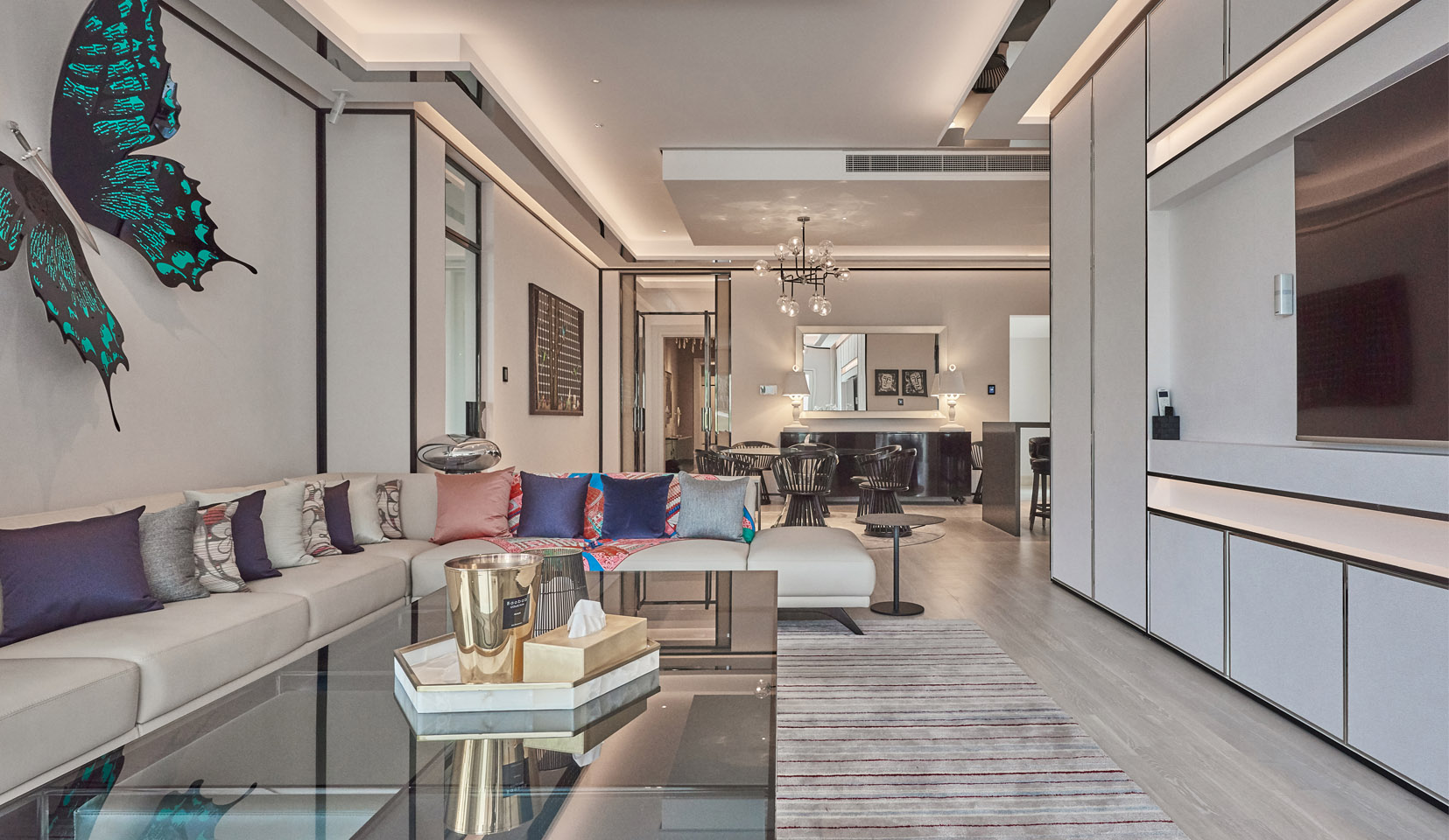 Contemporary Living room with uplit LED ceiling