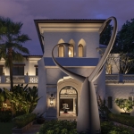 Facade of Kuala Lumpur villa with dramatic uplighting