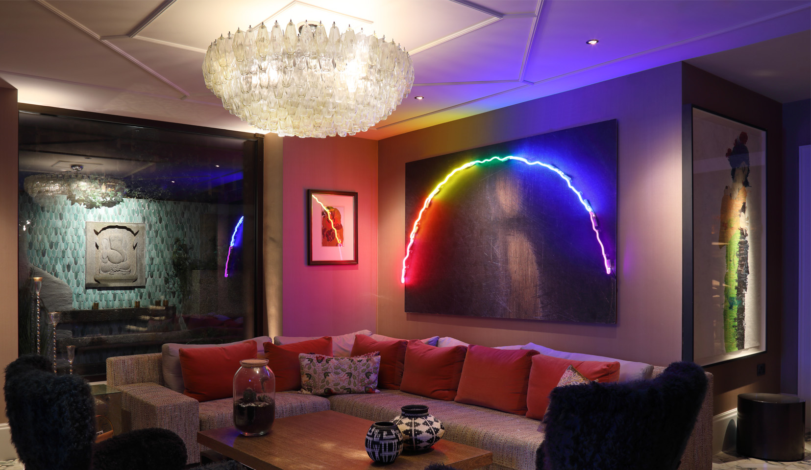 Lighting a picture window extends the view to the outdoor space