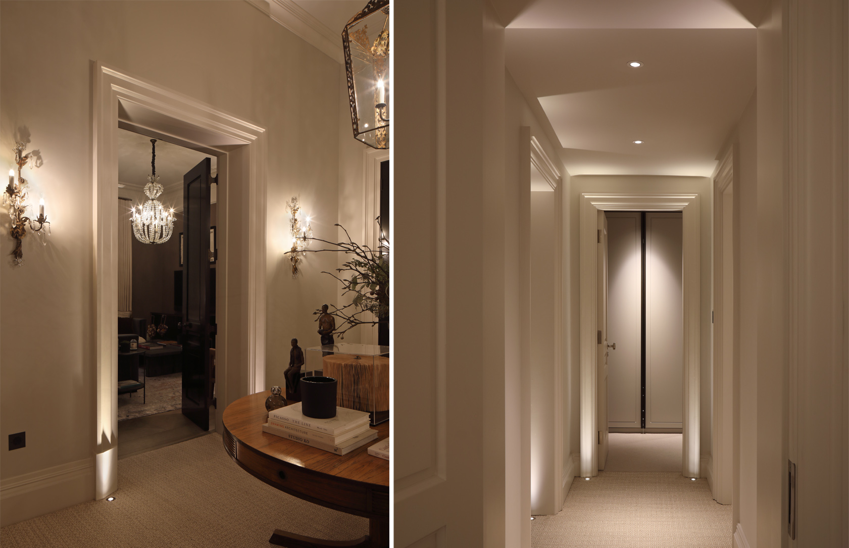hallway with uplights to door frame and architrave