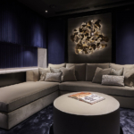 Dark blue cinema room with mood lighting
