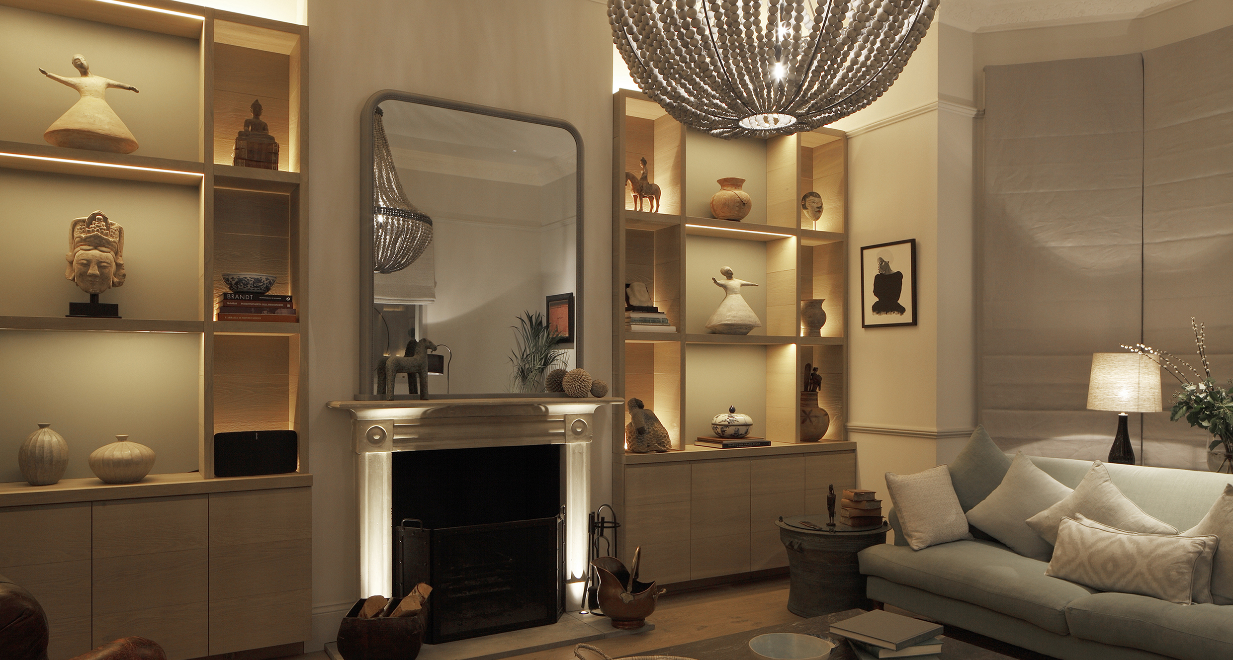 SHELVING AND FIREPLACE image