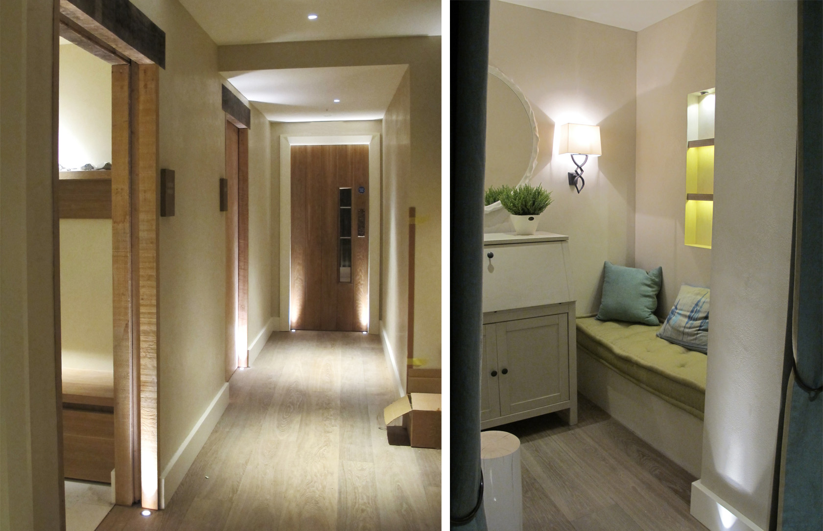 Corridor with uplighting to doorways